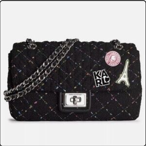 Karl Lagerfeld Black Quilted Shoulder Bag with Colorful Accents